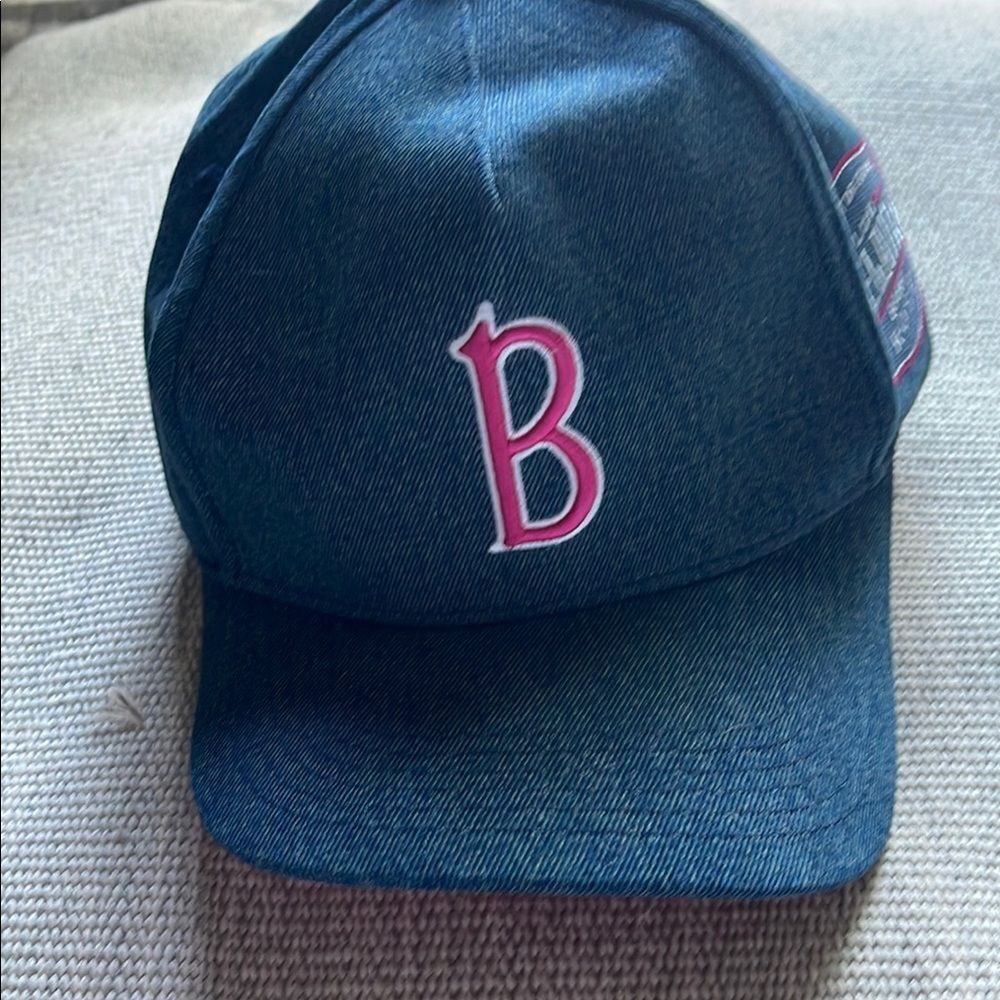 Denim Cap with Pink Lettering